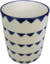 Gobelet / Tasse à Café - Avec Motif Driehoek OLIVER - Wit / Blauw - Céramique - Ø 6,5 xh 8 cm - 150 ml -lot de 2