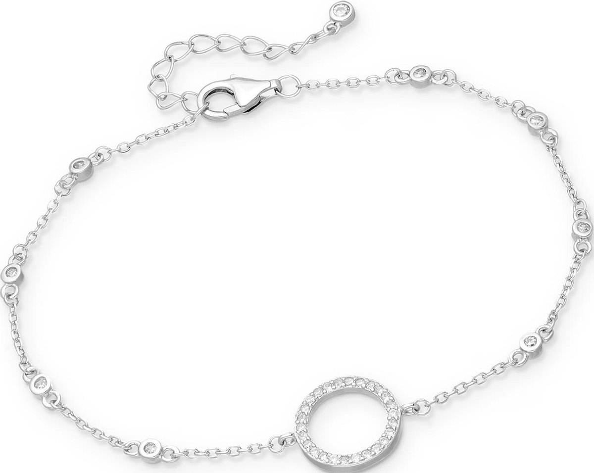 EAR IT UP - Armband - Dames - Cirkel - Gerhodineerd zilver - Zirkonia - Pavé en kastzetting - 16,5 tot 20 cm - 1 stuk