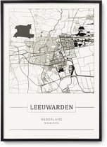 Stadskaart Leeuwarden - Plattegrond Leeuwarden – city map – muurdecoratie 30 x 40 cm in lijst