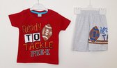 Casual kleding set jongens rood T-shirt, grijze korte broek katoen sport maat 92