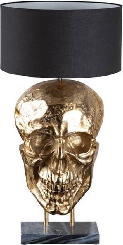 Lampe de table extravagante SKULL 76 cm Lampe de table tête de mort or noir