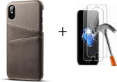 GSMNed –PU Leren Card Case iPhone X/Xs Grijs  – hoogwaardig leren Card Case Grijs – Card Case iPhone X/Xs Grijs – Card Case voor iPhone Grijs – Pasjeshouder – met screenprotector i
