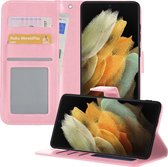 Samsung S21 Ultra Hoesje Book Case Hoes - Samsung Galaxy S21 Ultra Case Hoesje Wallet Cover - Licht Roze