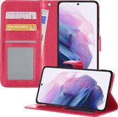 Samsung S21 Plus Hoesje Book Case Hoes - Samsung Galaxy S21 Plus Case Hoesje Wallet Cover - Donker Roze