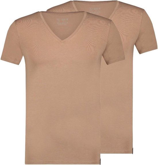 RJ Bodywear The Good Life T-shirts (2-pack) - slim fit heren T-shirts diepe V-hals - beige - Maat: L