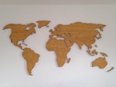 Paspartoet Houten wereldkaart met landgrenzen - 180x90 cm - licht eiken - houten wanddecoratie