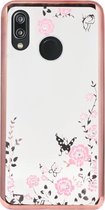 ADEL Siliconen Back Cover Softcase Hoesje Geschikt voor Huawei P20 Lite (2018) - Bling Glimmend Vlinder Bloemen Roze