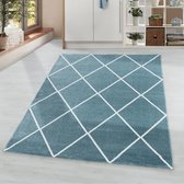 Flycarpets Sara Modern Blauw Vloerkleed Geruit Laagpolig - Tapijt - Voor binnen -160x230 cm