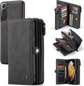 caseme - Hoesje geschikt voor Samsung Galaxy S21 - back cover en wallet book case - multifunctioneel - zwart