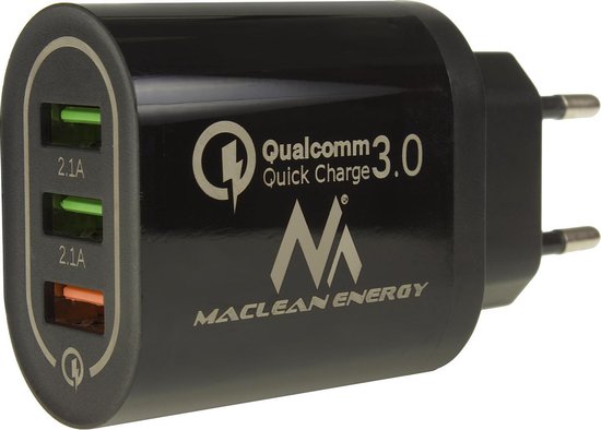 Maclean - Chargeur / prise USB - 3 USB - 5V / 2.1A - Zwart
