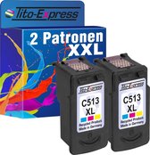 Set van 2x gerecyclede inkt cartridges voor Canon CL-513 Pixma: IP 2700 MP 230 240 250 252 260 270 280 282 480 490 495 499 MX 320 330 340 340 350 360 410