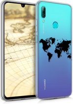 kwmobile telefoonhoesje voor Huawei P Smart (2019) - Hoesje voor smartphone in zwart / transparant - Wereldkaart design