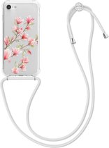 kwmobile telefoonhoesje voor Apple iPhone 7 / 8 / SE (2020) - Hoesje met koord in poederroze / wit / transparant - Back cover voor smartphone