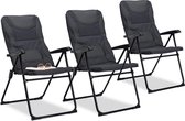 Relaxdays 3 x gepolsterde campingstoel - tuinstoel comfortabel - picknick – grijs