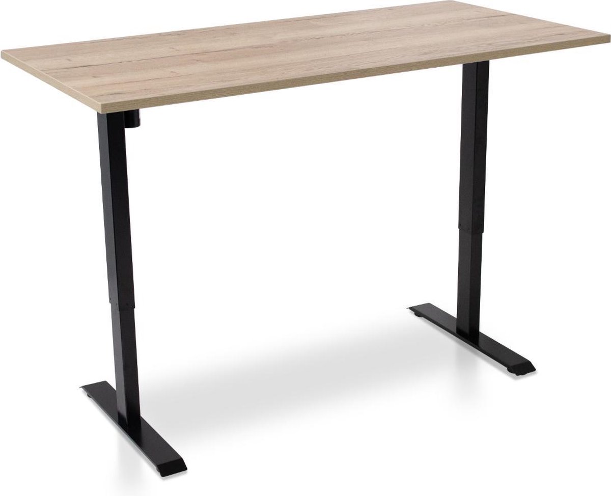 Multi Ratio Zit-sta bureau elektrisch verstelbaar - MRC EASY | 160 x 80 cm | inclusief stekkerdoos en kabelklemmen | frame zwart - blad robuust eiken' Zwart frame