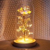 Gouden Roos in Glas - Glazen Stolp met LED – Liefdes Cadeau voor Vrouw Moederdag Valentijnsdag - Luxe Cadeau - Galaxy