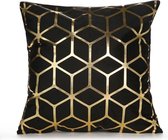 Mulbro Home Golden Metallic Line - Sierkussens - Kussens Woonkamer - Goudfolie - Geometrisch Patroon - Polygon - Zwart