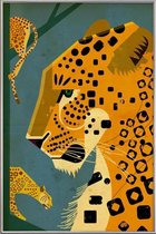 JUNIQE - Poster met kunststof lijst Vintage luipaard -30x45 /Blauw &