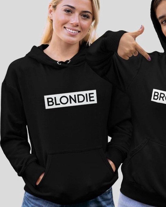 Blondie & Brownie Hoodie Block (Blondie - Maat 4XL) | BFF Koppel Sweater | Best Friends Forever