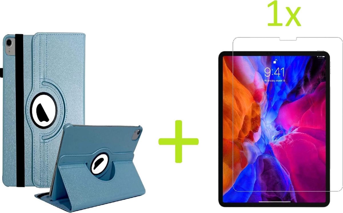 Geschikt voor Apple iPad Air 4 (2020) 10.9 inch Multi Stand Case - 360 Draaibaar Tablet hoesje - Tablethoes - Lichtblauw + 1x Screenprotector