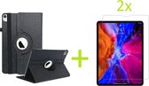 Geschikt voor Apple iPad Air 4 (2020) 10.9 inch Multi Stand Case - 360 Draaibaar Tablet hoesje - Tablethoes - Zwart + 2x Screenprotector