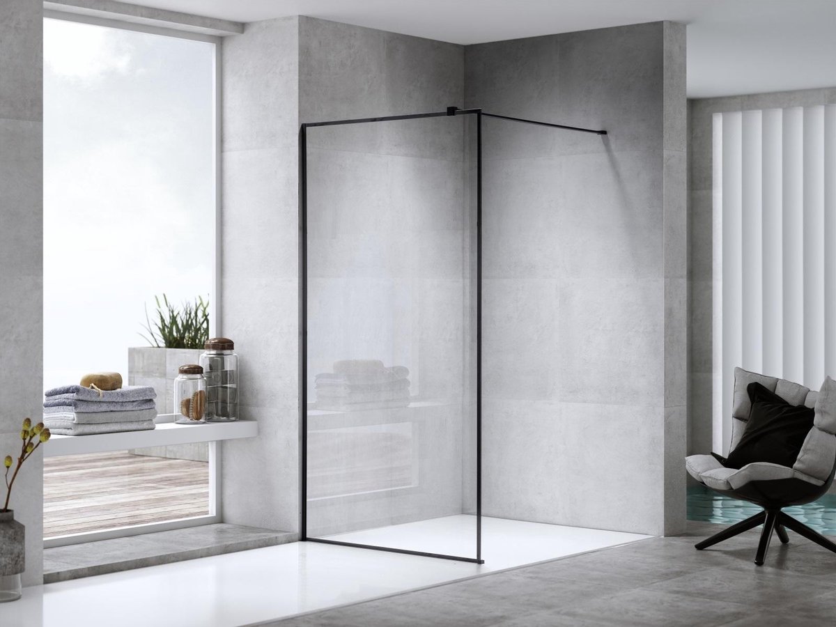 Mawialux douchewand 90x195cm - 8mm veiligheidsglas met nano coating - Mat zwart - Tampa 90 MZ