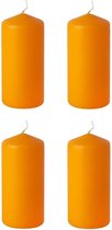 4x stuks oranje stompkaarsen 15 cm 45 branduren - oranje decoratie kaarsen - Woondecoratie/woonaccessoires