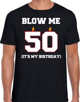 50 jaar Abraham cadeau t-shirt blow me its my birthday - zwart - heren - 50ste verjaardag kado L