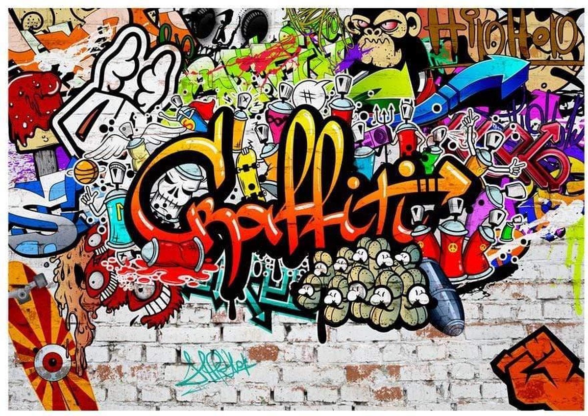 Fotobehang - Colorful Graffiti 100x70cm - Vliesbehang