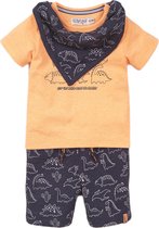 Dirkje - Boys 2 pce babysuit shorts + scarf Navy + aop + bright orange - maat 62