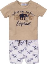 Dirkje - Boys 2 pce babysuit shorts Sand + white + aop - maat 68