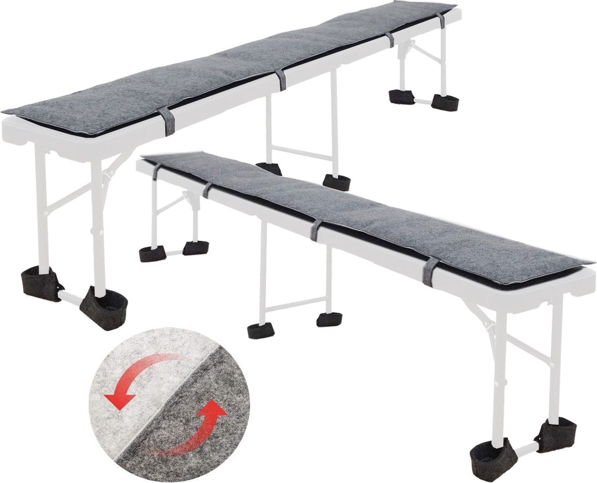 DuneDesign Set van 2 Vilten Bierbank Kussens 220x25cm - Omkeerbaar Tweekleurig - Opvouwbaar Zitkussen 1cm Dik met Vloerbeschermers - Buiten Tuin Feest Terras