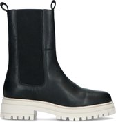 Manfield - Dames - Zwarte leren chelsea boots met off white zool - Maat 38