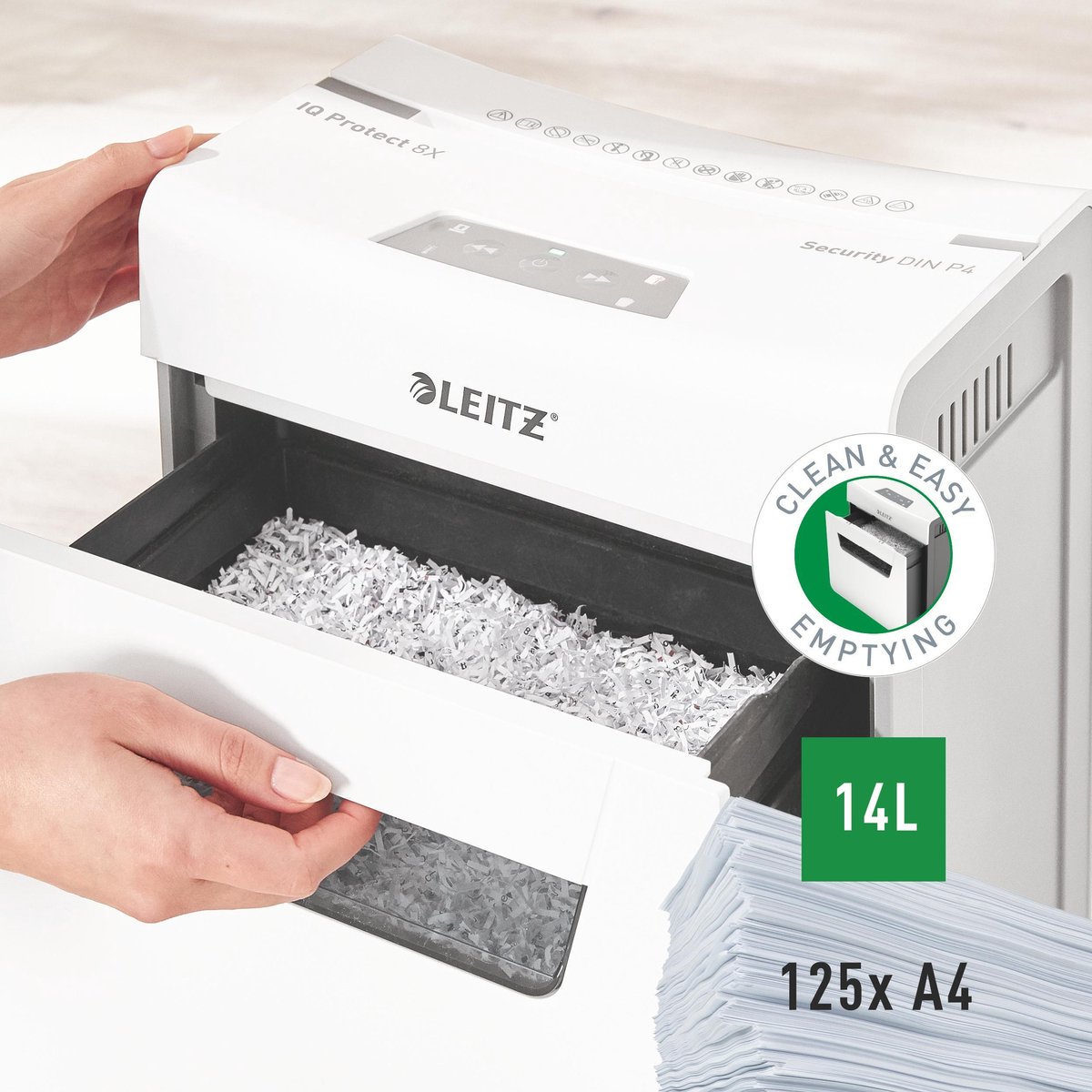 Leitz IQ Protect Premium 8X Ultrastille Papierversnipperaar thumbnail 5