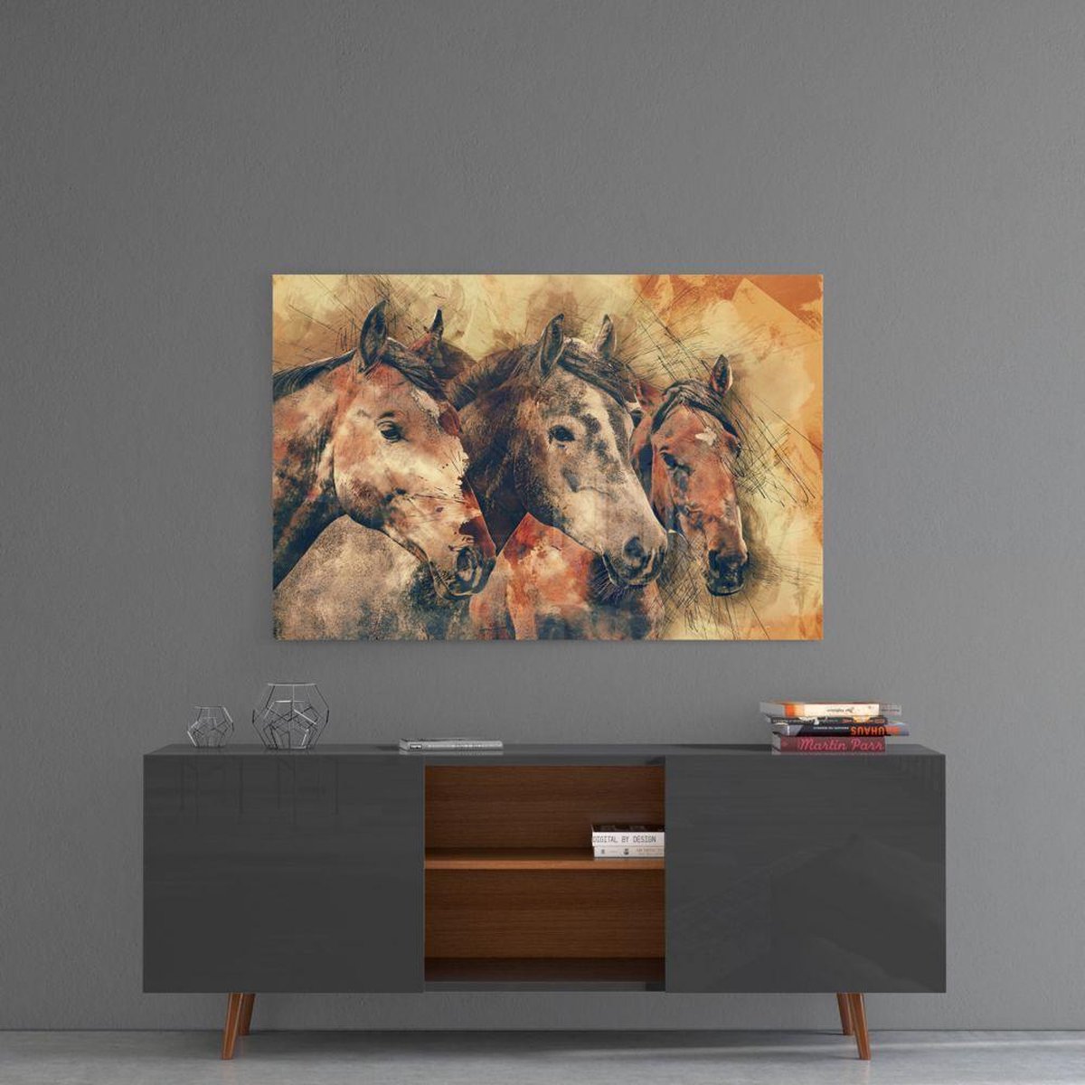 Paarden Glas Schilderij - 110 x 70 CM
