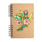 KOMONI - Duurzaam houten Bullet Journal -  Gerecycled papier - Navulbaar - A5 - Stippen - Bloemen