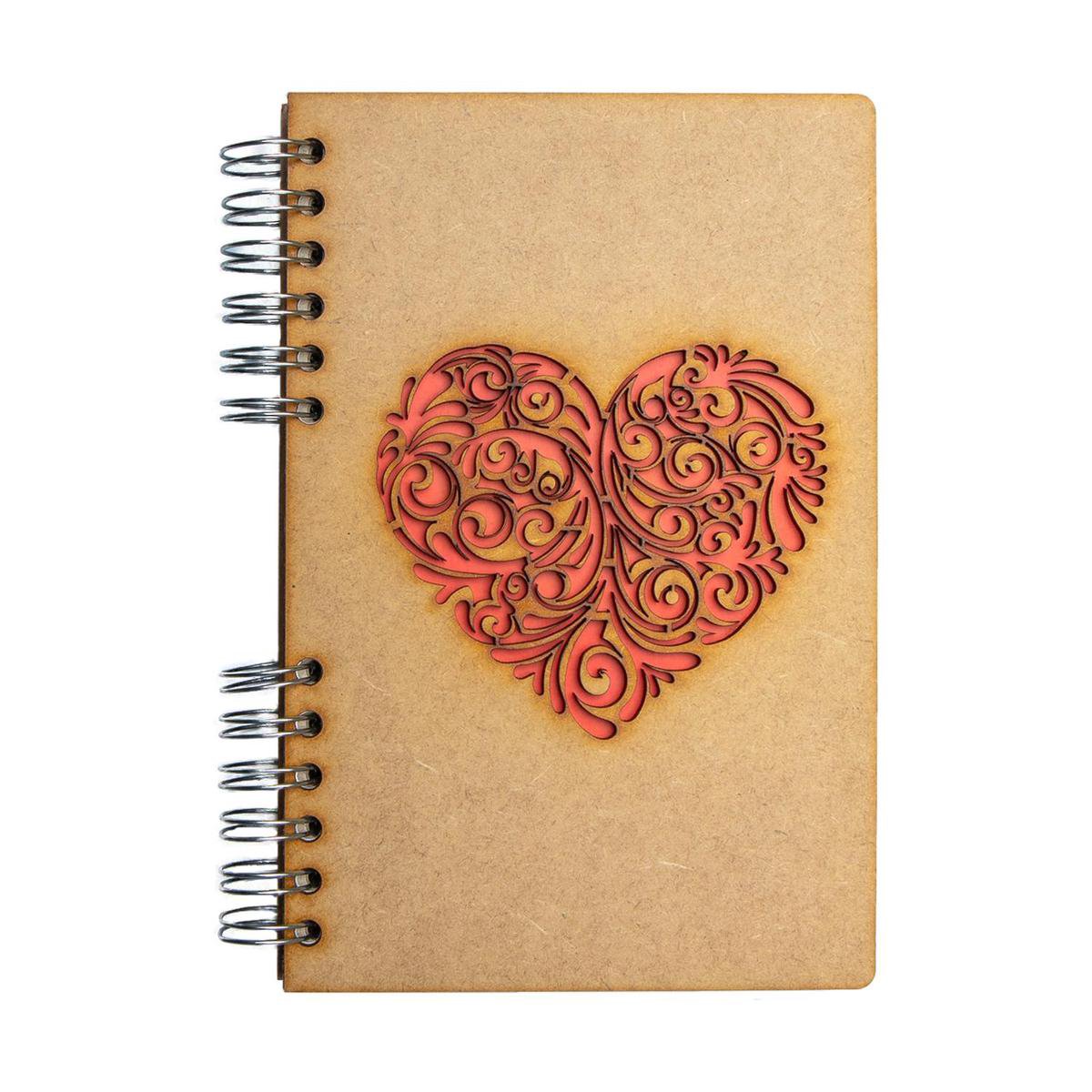 KOMONI - Duurzaam houten Notitieboek - Dagboek - Gerecycled papier - Navulbaar - A4 - Gelinieerd - Rood Hart