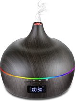 Aroma Diffuser' arômes Devacieux - Klok numérique - Haut-parleur Bluetooth - Humidificateur Aromathérapie - 500 ML - Bois foncé