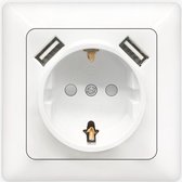 Wandcontactdoos - Igan Cika - Inbouw - 1-voudig Stopcontact - 2-voudig USB Aansluiting - Randaarde - Incl. Afdekraam - Wit