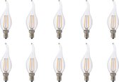 LED Lamp 10 Pack - Kaarslamp - Filament Flame - E14 Fitting - 4W - Warm Wit 2700K