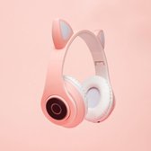 Seizoenstunter - Kinder hoofdtelefoon - Draadloze koptelefoon Bluetooth met led kattenoortjes - roze