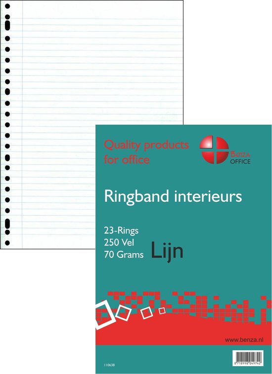 Benza - Ringbandpapier A4 - Schrijfpapier Lijn - 23 ringen - 250 vel