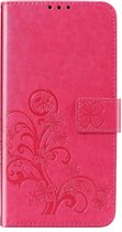 Klavertje Bloemen Booktype Xiaomi Redmi Note 9 hoesje - Fuchsia