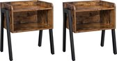 Kärlak Vintage Nachtkastje 2 Planken (set van 2) – Opstapelbaar – Bijzettafeltje – Industrieel – Hout - Zwart / Bruin – 42x35x52cm