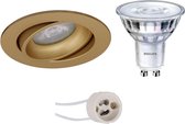 PHILIPS - LED Spot Set - SceneSwitch 827 36D - Luxino Delton Pro - GU10 Fitting - Dimbaar - Inbouw Rond - Mat Goud - 1.5W-5W - Warm Wit 2200K-2700K - Kantelbaar - Ø82mm