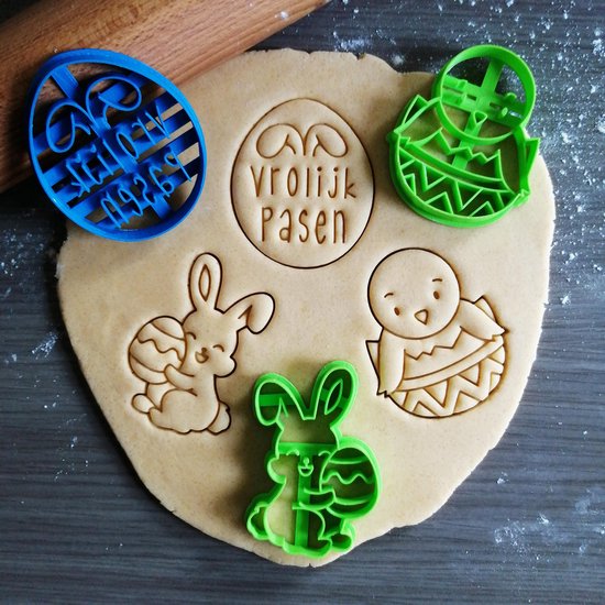 Moule à biscuit, Ensemble en 3 parties, Pâques, Joyeuses Pasen - lapin  de Pâques