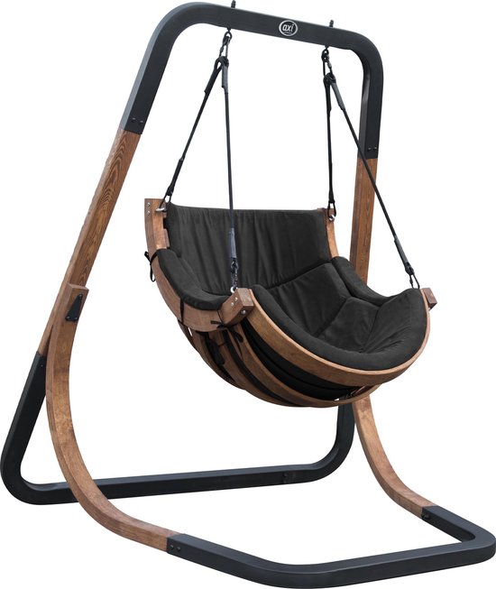 AXI Capri Schommelstoel met frame van hout - Hangstoel met Zwarte suède kussen voor volwassenen - Buiten Loungestoel met standaard
