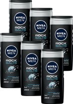 NIVEA MEN Rock Salts Shower Gel - Douchegel - 3-in-1 formule - Voor dagelijks gebruik - Voordeelverpakking van 6 x 250 ml