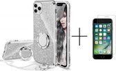 Apple iPhone 8 | iPhone 7 | iPhone SE 2020 | Back Cover Telefoonhoesje | Glitter | met Ring Houder | Zilver + 1x screenprotector