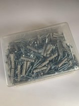 Assortimentsbox voordeelpakket spaanplaatschroeven met pozidrive platkop en echte nylon pluggen 455 stuks
